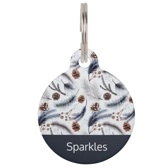 松のコーン&松の針水の色パターン ペット　ネームタグ (正面)