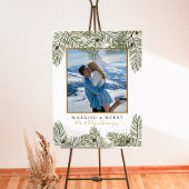 松のコーン&金ゴールドのクリスマス結婚の葉の歓迎 ポスター