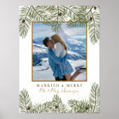 松のコーン&金ゴールドのクリスマス結婚の葉の歓迎 ポスター (正面)