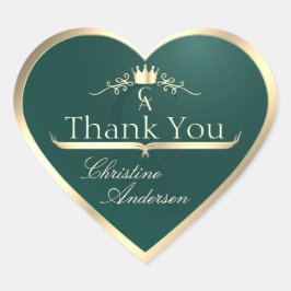 松のティール(緑がかった色)と金ゴールドフレームとモノグラムありがとう ハートシール