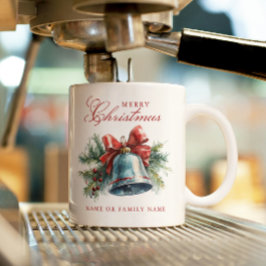 松のブランチとクリスマスベルメリークリスマス コーヒーマグカップ