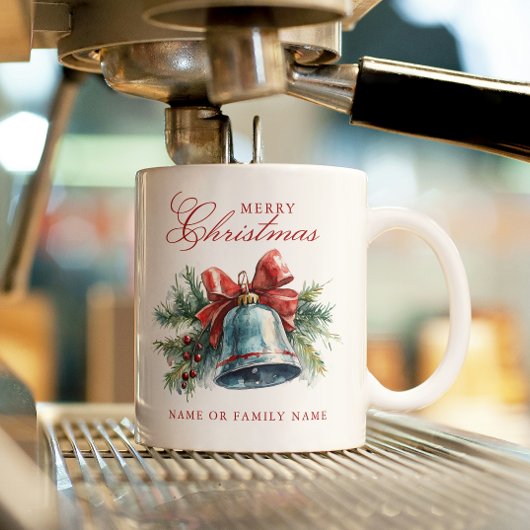松のブランチとクリスマスベルメリークリスマス コーヒーマグカップ