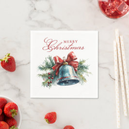 松のブランチとクリスマスベルメリークリスマス スタンダードカクテルナプキン