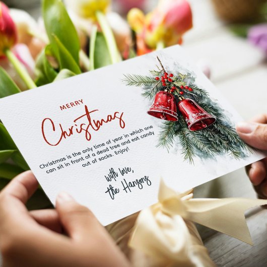 松のブランチと赤い鐘メリークリスマス シーズンカード