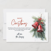 松のブランチと赤い鐘メリークリスマス シーズンカード (正面)
