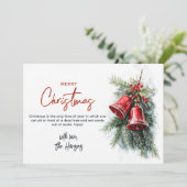松のブランチと赤い鐘メリークリスマス シーズンカード (スタンド正面)