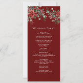 松のポインセチアの花のクリスマスウェディングプログラム (裏面)