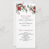 松のポインセチアの花のクリスマスウェディングプログラム (正面)