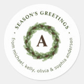 松のリースのイニシャル クリスマスイブおめでとう ラウンドシール (正面)