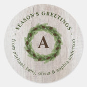 松のリースのイニシャル　メリークリスマス ラウンドシール (正面)