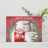 松のリースのクリスマス写真ホリデーカード シーズンカード (スタンド正面)