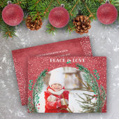 松のリースのクリスマス写真ホリデーカード シーズンカード
