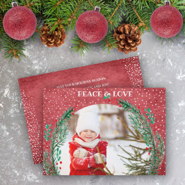 松のリースのクリスマス写真ホリデーカード シーズンカード