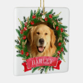 松のリースの犬の写真 セラミックオーナメント (右)