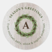 松のリース モノグラム メリークリスマス ラウンドシール (正面)