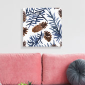 松の円錐と枝 | 水彩絵を描冬 キャンバスプリント (インサイチュ (リビング))