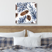 松の円錐と枝 | 水彩絵を描冬 キャンバスプリント (インサイチュ (寝室))