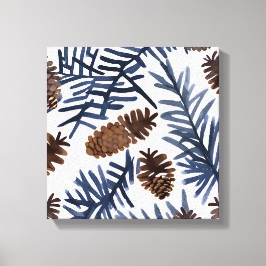 松の円錐と枝 | 水彩絵を描冬 キャンバスプリント (正面)