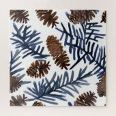 松の円錐と枝 | 水彩絵を描冬 ジグソーパズル (横)