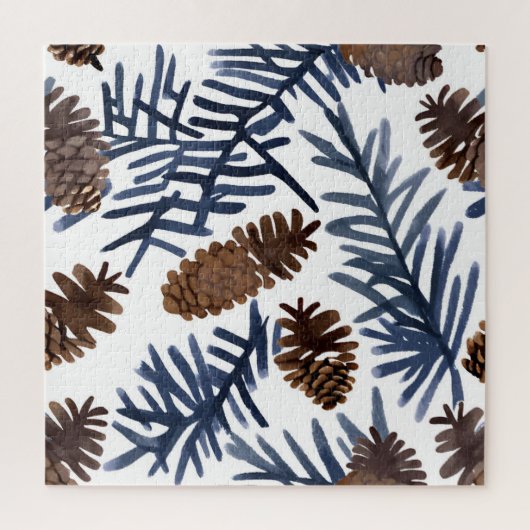 松の円錐と枝 | 水彩絵を描冬 ジグソーパズル (縦)