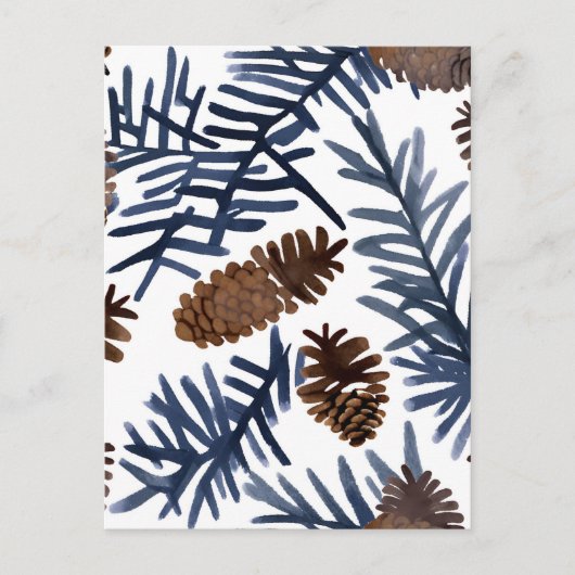 松の円錐と枝 | 水彩絵を描冬 ポストカード (正面)