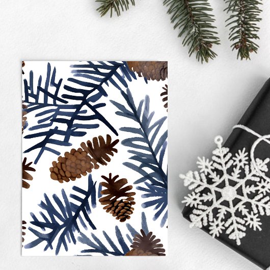 松の円錐と枝 | 水彩絵を描冬 ポストカード