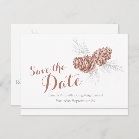 松の円錐のカード結婚を保存 案内ポストカード (正面/裏面)