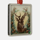 松の円錐付きクリスマスディアー樹冠茶色の緑 メタルオーナメント (右)