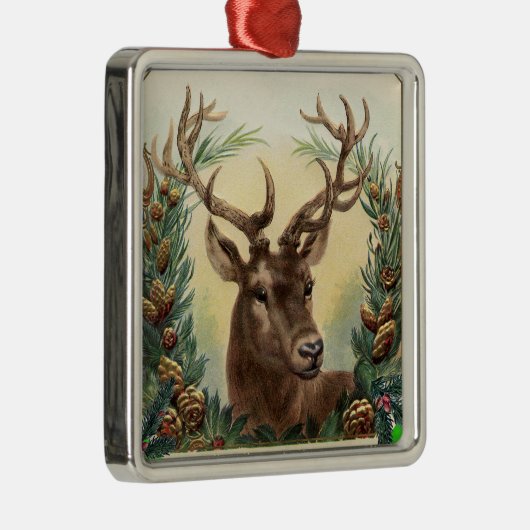 松の円錐付きクリスマスディアー樹冠茶色の緑 メタルオーナメント (右)