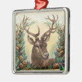 松の円錐付きクリスマスディアー樹冠茶色の緑 メタルオーナメント (左)