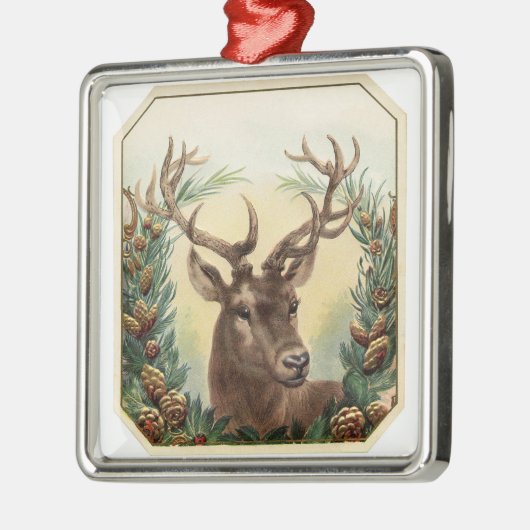 松の円錐冠を持つクリスマスディアー メタルオーナメント (左)