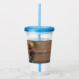 松の円錐形の木製の背景 アクリルタンブラー