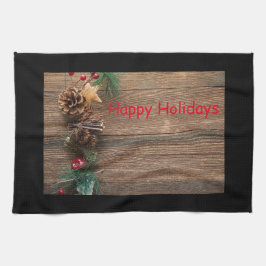 松の円錐形の木製の背景 キッチンタオル