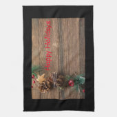 松の円錐形の木製の背景 キッチンタオル (縦)