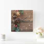 松の円錐形の木製の背景 スクエア壁時計 (ホーム)