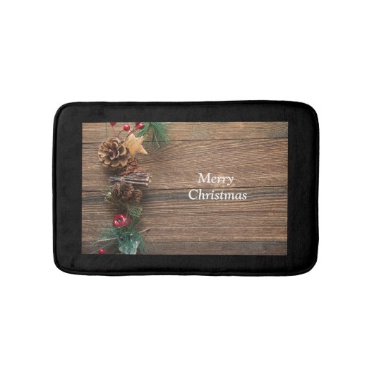 松の円錐形の木製の背景 バスマット (正面)