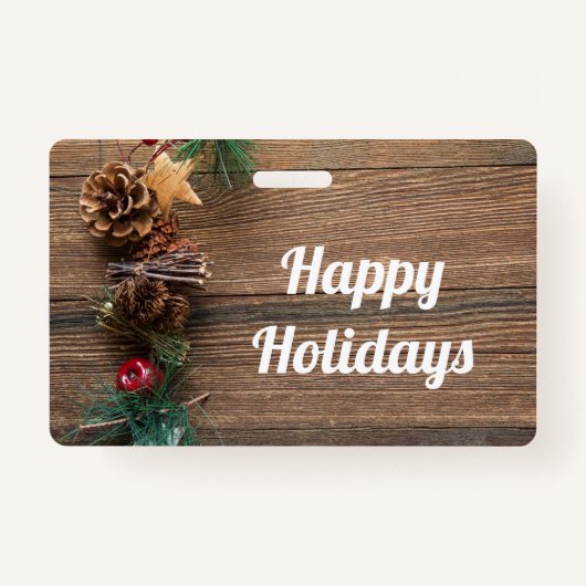 松の円錐形の木製の背景 バッジ (正面)