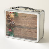 松の円錐形の木製の背景 メタルランチボックス (裏面)