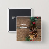 松の円錐形の木製の背景 缶バッジ (正面&裏面)