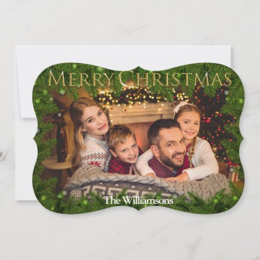 松の写真の中のゴールデン・メリー・クリスマスファンシー シーズンカード (正面)
