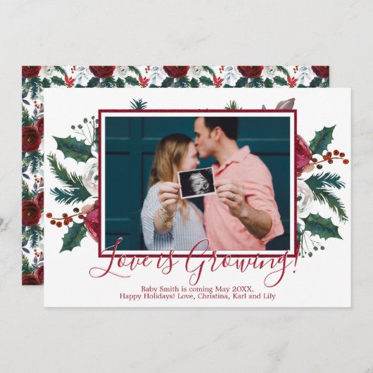 松の写真クリスマス妊娠発表カード 招待状 (正面/裏面)
