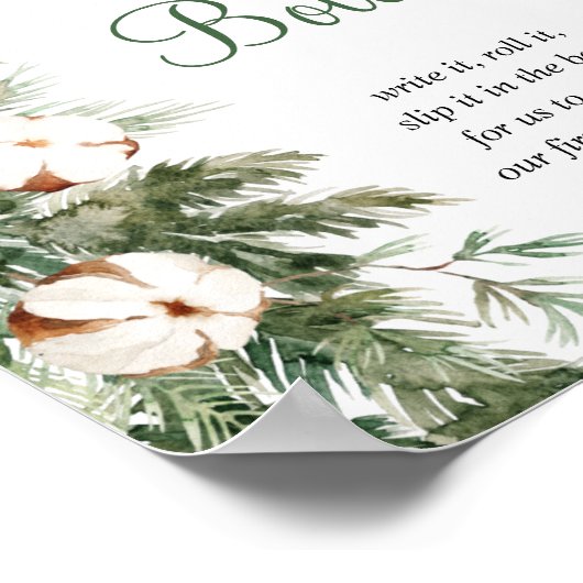 松の冬のメッセージ ボトルに入った手紙 ウェディングシャワーの看板 ポスター (角)