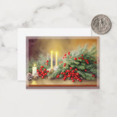 松の実とキャンドルの予算ミニクリスマス ノートカード (正面/裏面インサイチュ)