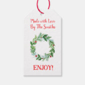 松の実とベリーの水彩ホリデーリース 愛を込めて作りました ギフトタグ (正面)