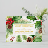 松の実と松の葉のクリスマス 箔シーズンカード (立ち正面)