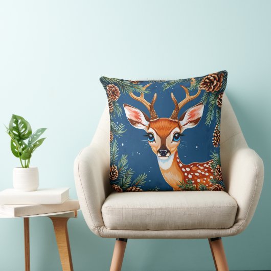 松の実を使った冬のかわいいトナカイ クッション (椅子)