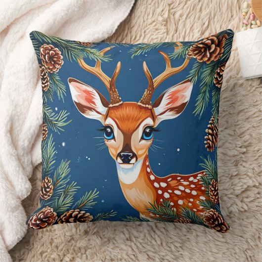 松の実を使った冬のかわいいトナカイ クッション (ブランケット)