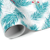 松の小枝と赤い果実クリスマスパターン白 ラッピングペーパー (ロールコーナー)