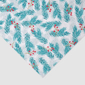 松の小枝と赤い果実クリスマスパターン白 薄葉紙 (詳細)
