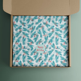 松の小枝と赤い果実クリスマスパターン白 薄葉紙